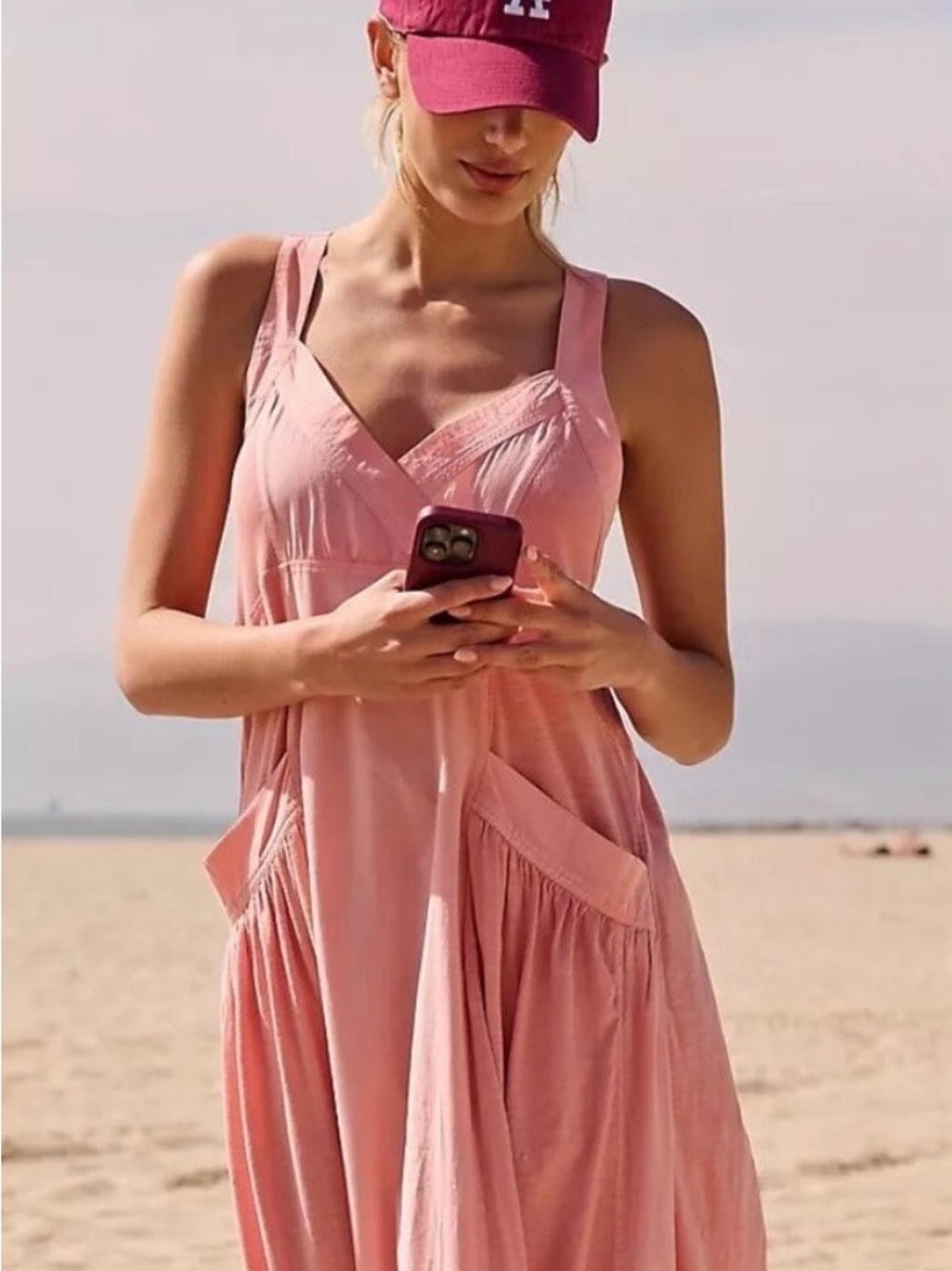 Anthropologie, Daily Practice Island, Pink Maxi Sundress with Pockets